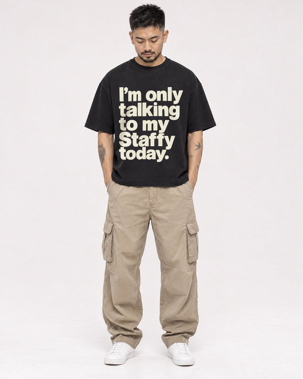 Mockup Boxy Heavyweight Tee Black male full-body 12