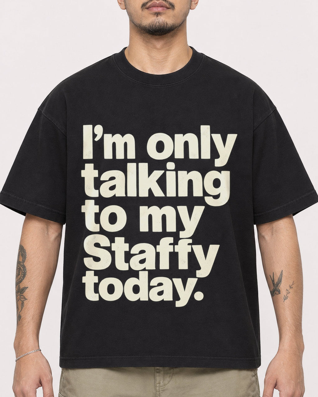 Mockup Boxy Heavyweight Tee Black male close-up 12