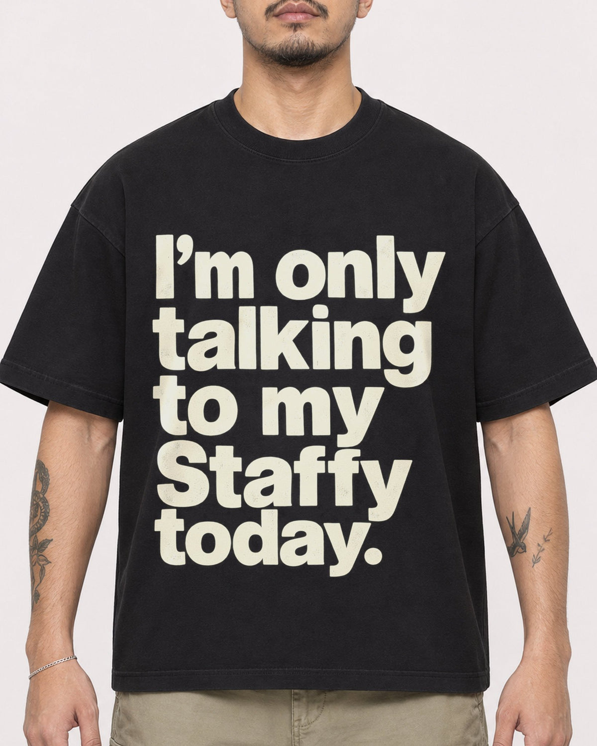 Mockup Boxy Heavyweight Tee Black male close-up 12