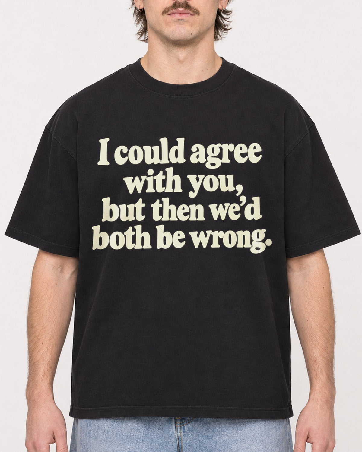 Mockup Boxy Heavyweight Tee Black male close-up 29