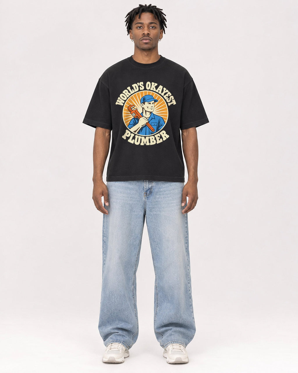 Mockup Boxy Heavyweight Tee Black male full-body 05