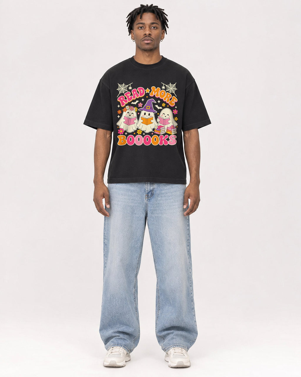 Mockup Boxy Heavyweight Tee Black male full-body 05