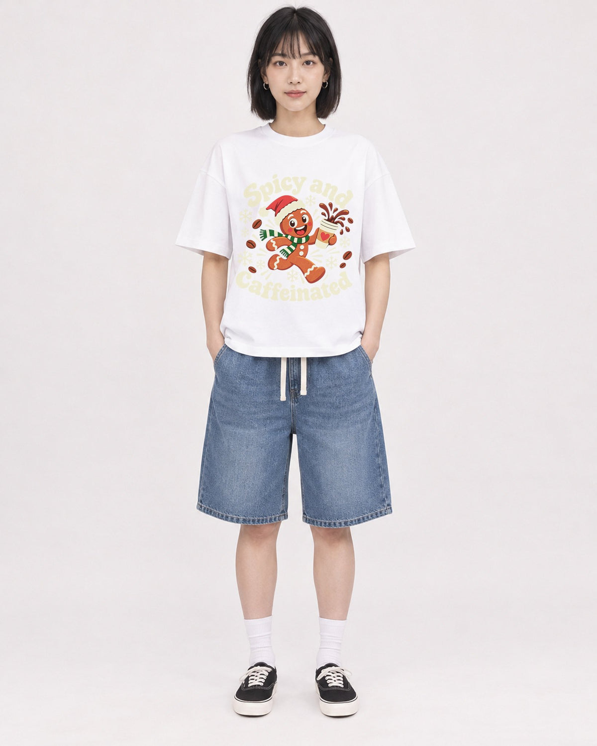 Mockup Boxy Heavyweight Tee White female full-body 11