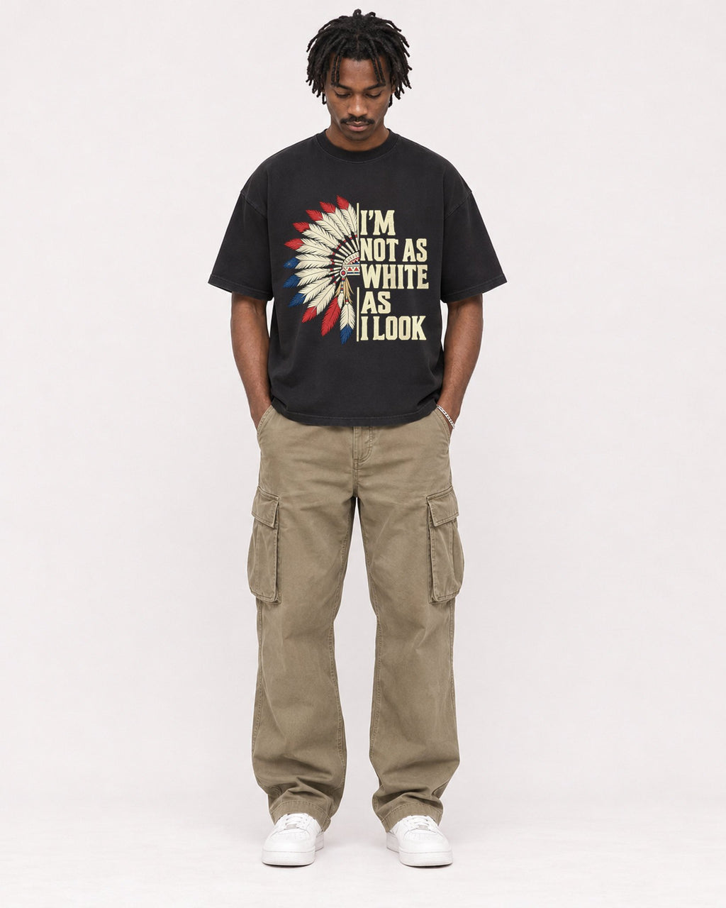 Mockup Boxy Heavyweight Tee Black male full-body 04