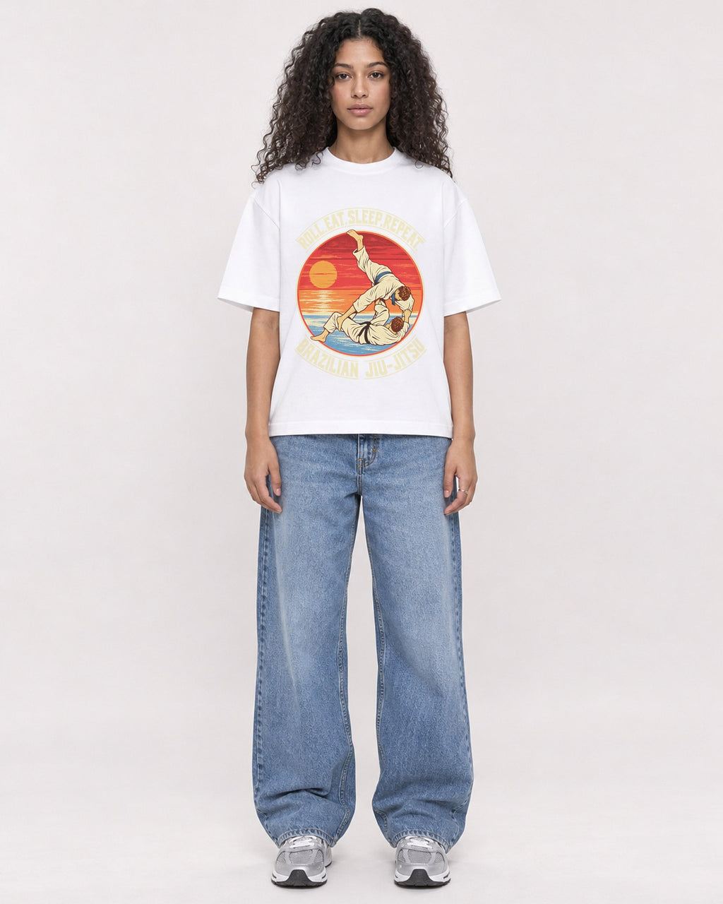 Mockup Boxy Heavyweight Tee White female full-body 10