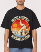 Mockup Boxy Heavyweight Tee Black male close-up 10