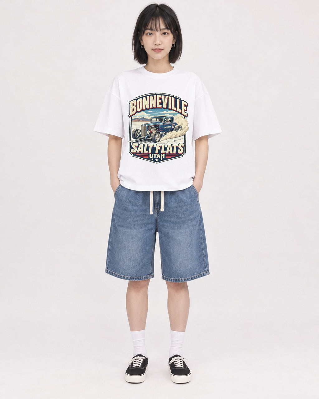Mockup Boxy Heavyweight Tee White female full-body 11