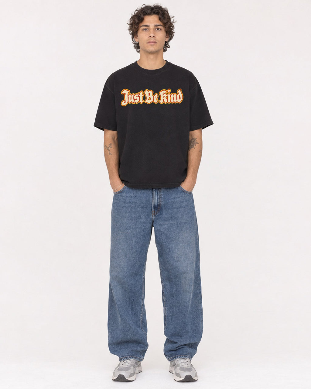 Mockup Boxy Heavyweight Tee Black male full-body 30