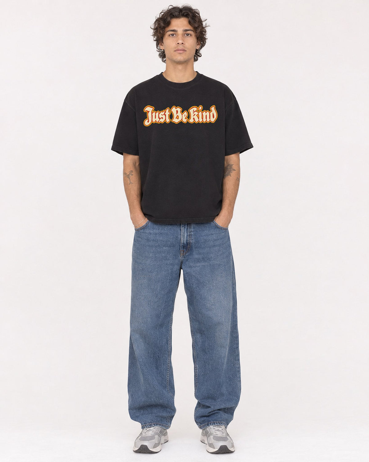 Mockup Boxy Heavyweight Tee Black male full-body 30