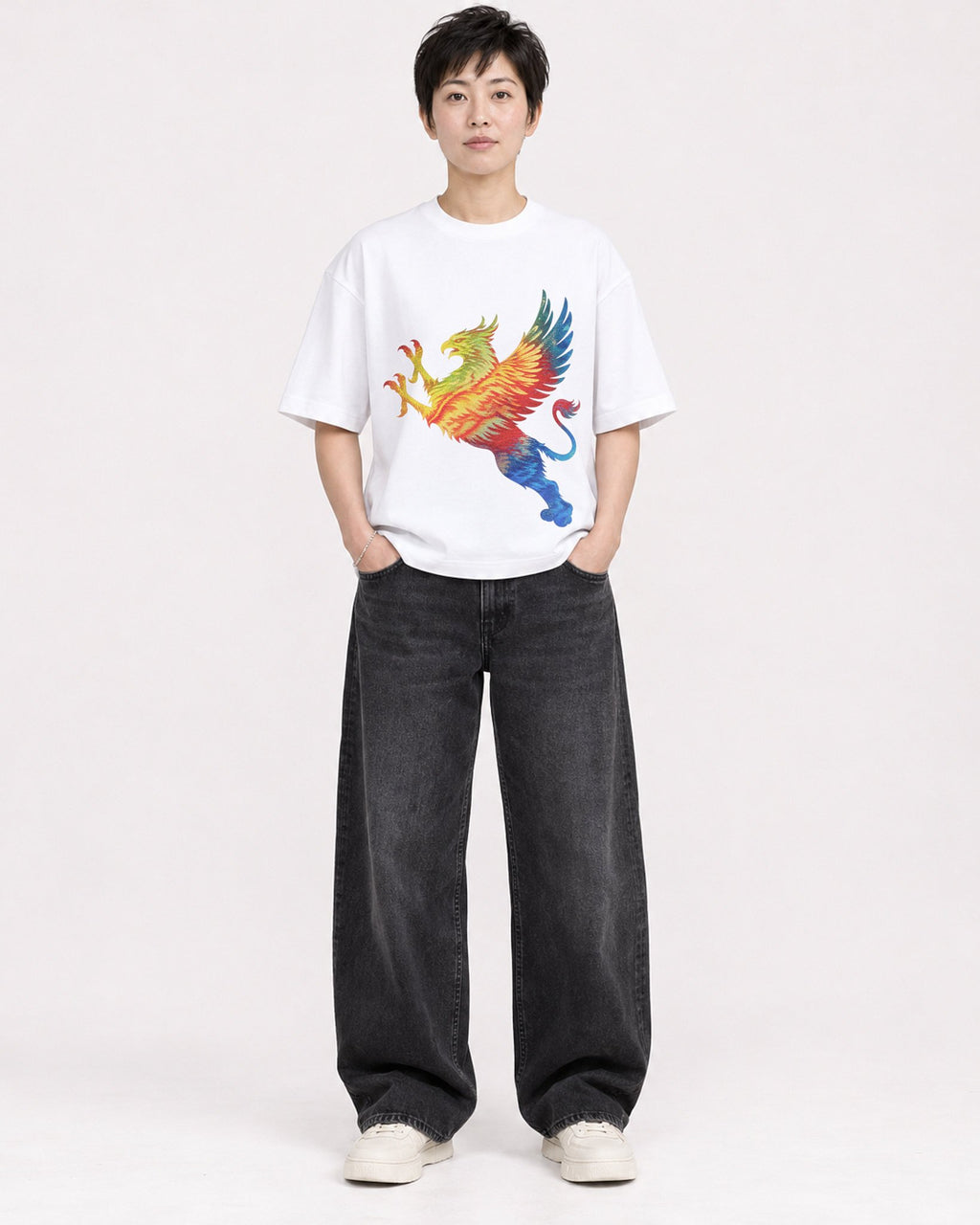 Mockup Boxy Heavyweight Tee White female full-body 23
