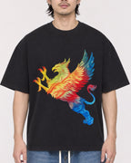 Mockup Boxy Heavyweight Tee Black male close-up 23
