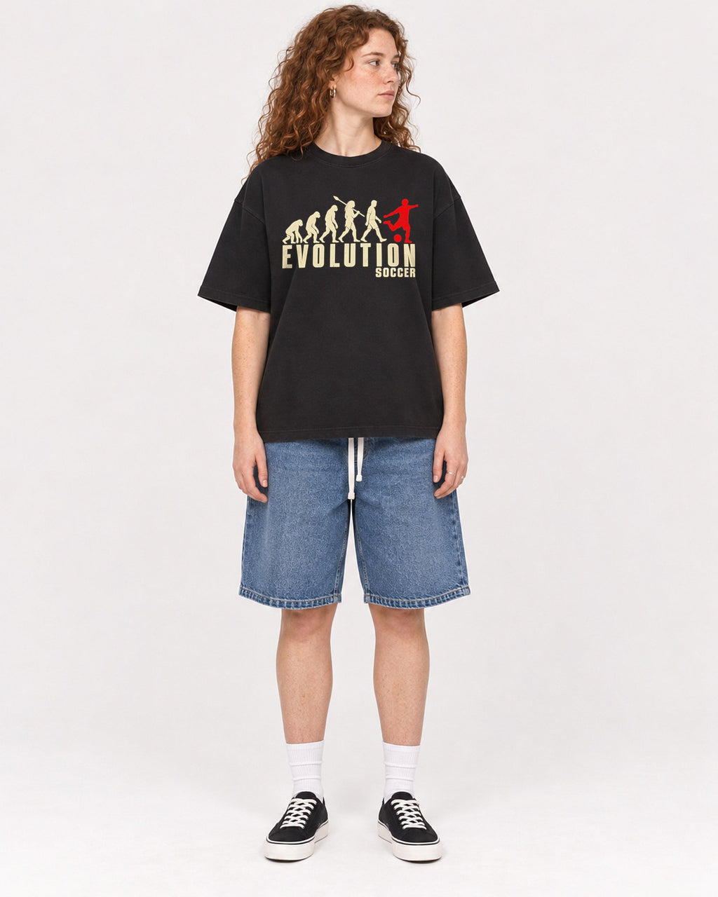 Mockup Boxy Heavyweight Tee Black female full-body 09