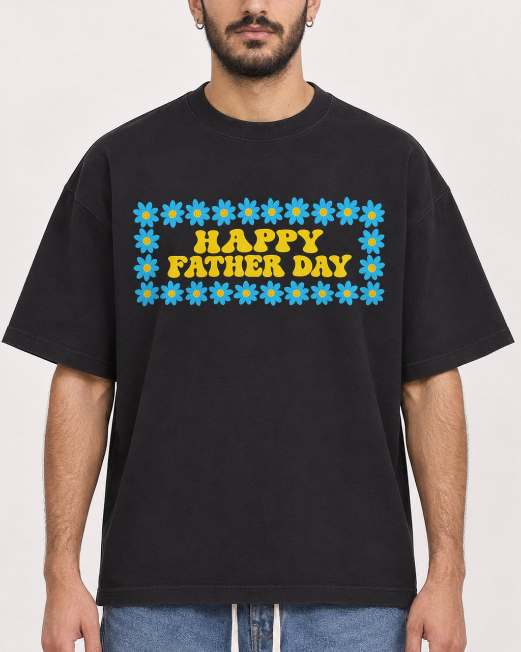 Mockup Boxy Heavyweight Tee Black male close-up 07
