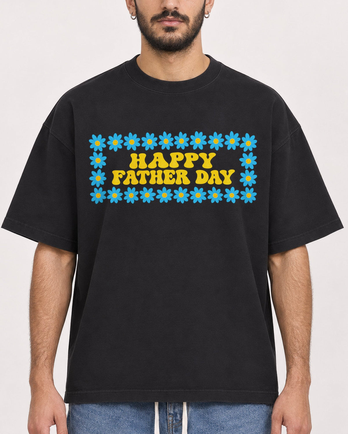 Mockup Boxy Heavyweight Tee Black male close-up 07