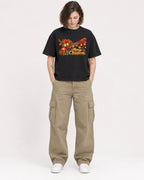 Mockup Boxy Heavyweight Tee Black female full-body 18