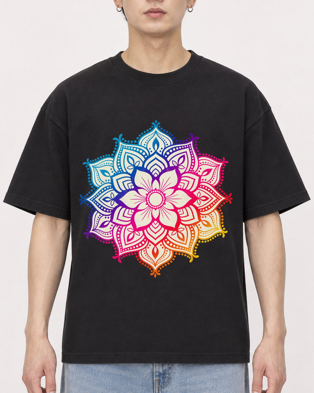 Mockup Boxy Heavyweight Tee Black male close-up 01