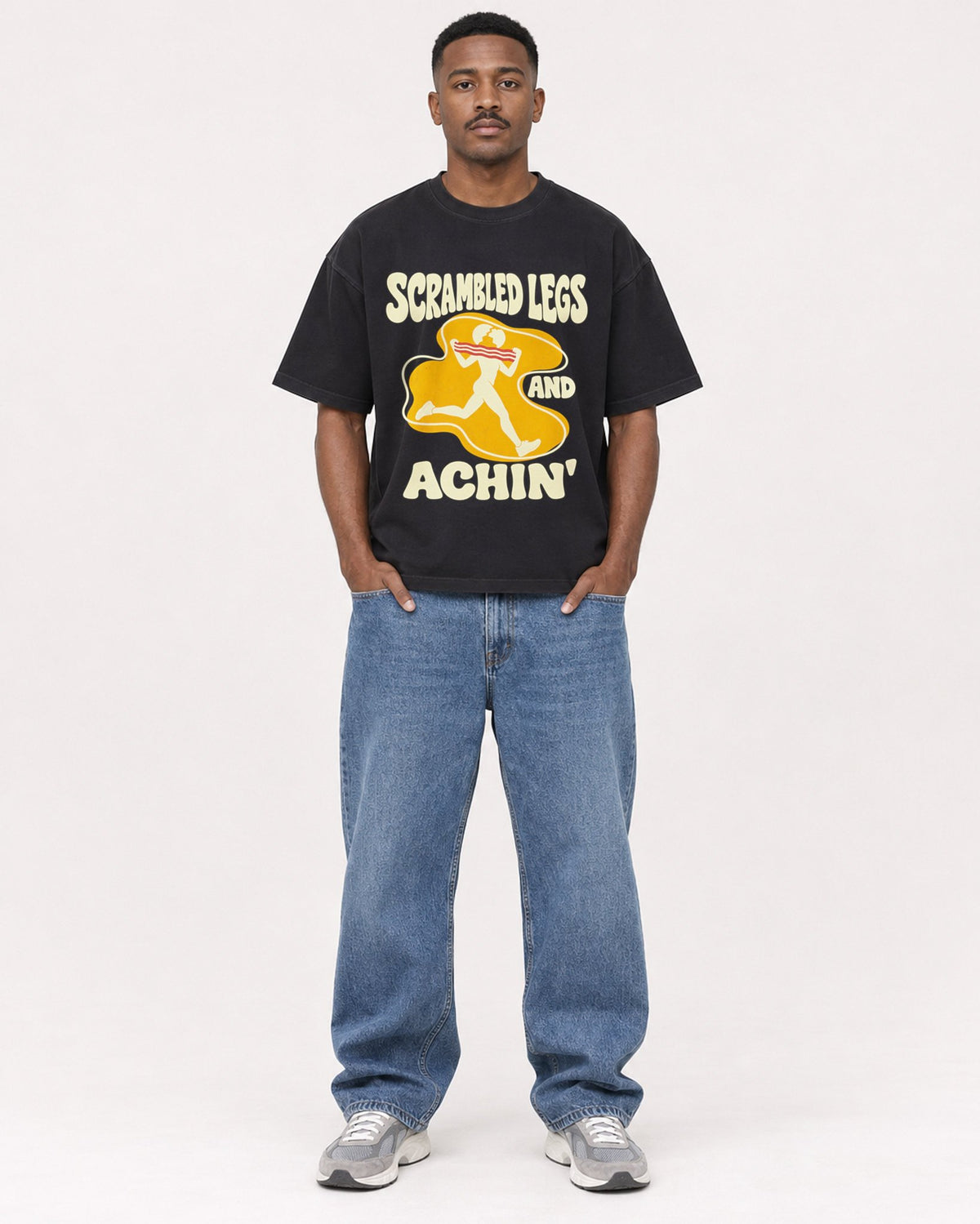 Mockup Boxy Heavyweight Tee Black male full-body 14