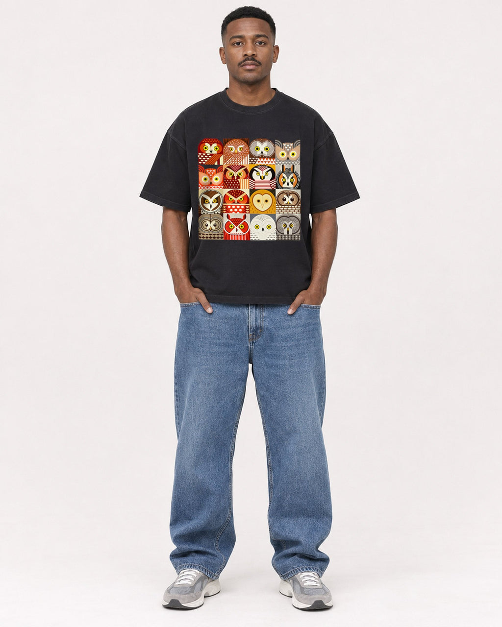 Mockup Boxy Heavyweight Tee Black male full-body 14