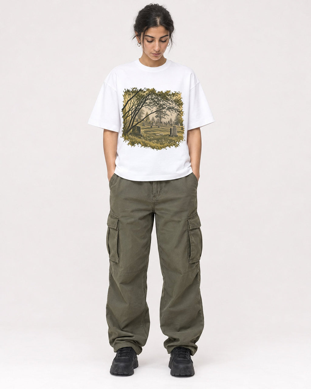 Mockup Boxy Heavyweight Tee White female full-body 17