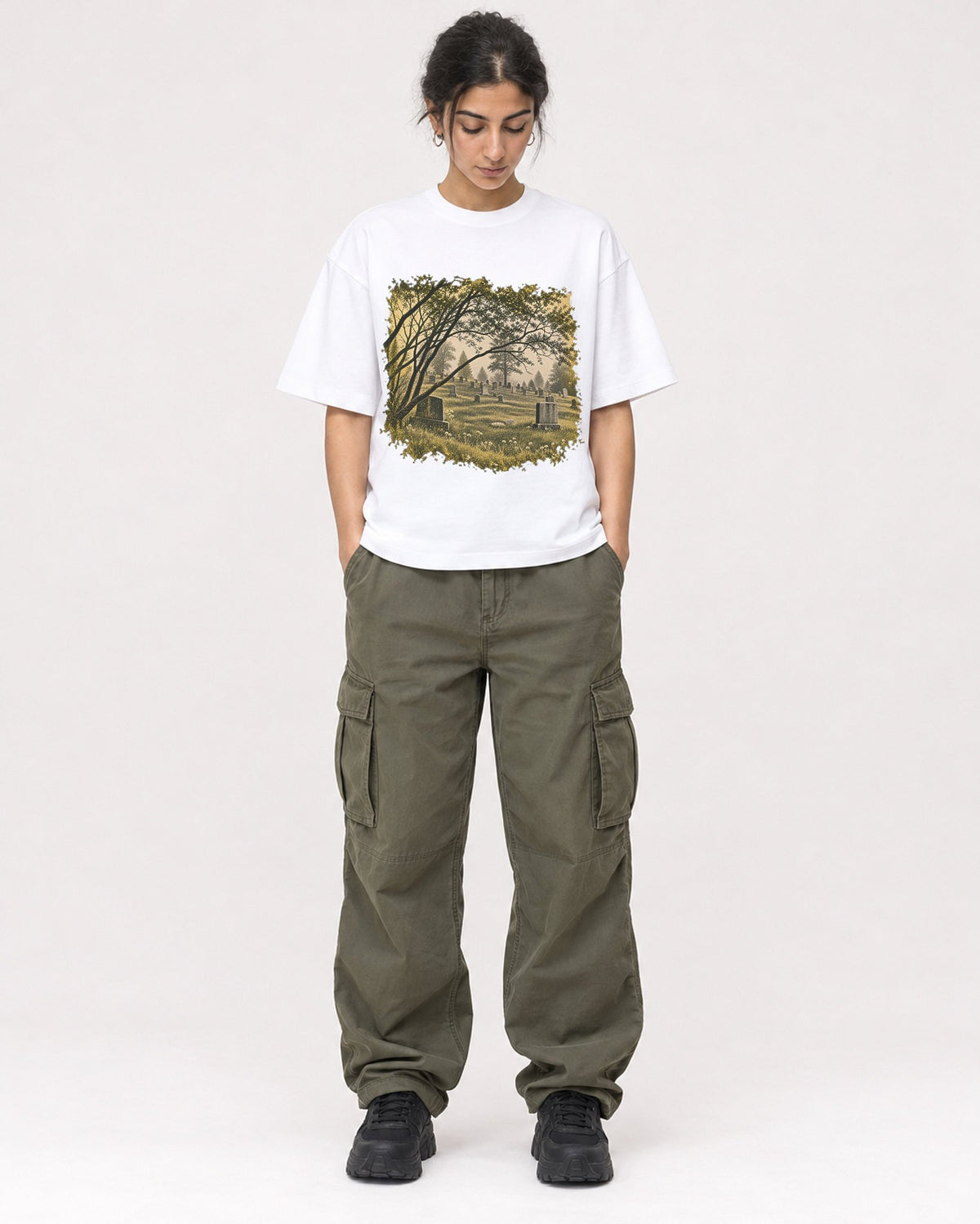 Mockup Boxy Heavyweight Tee White female full-body 17