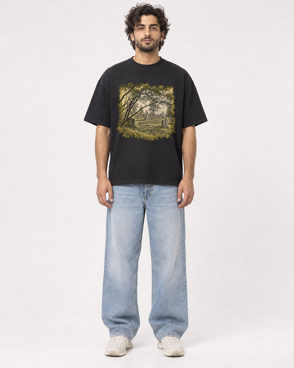 Mockup Boxy Heavyweight Tee Black male full-body 17