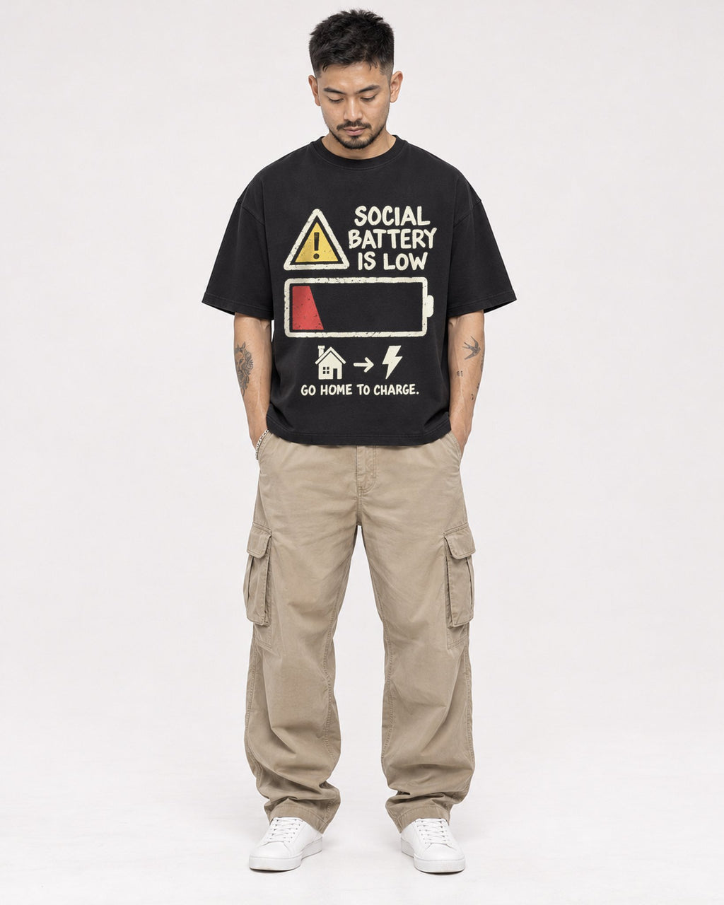 Mockup Boxy Heavyweight Tee Black male full-body 12
