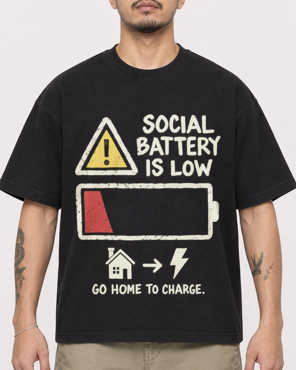 Mockup Boxy Heavyweight Tee Black male close-up 12