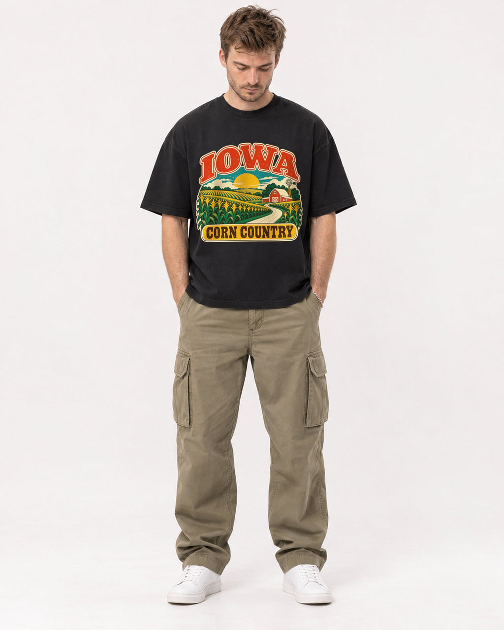 Mockup Boxy Heavyweight Tee Black male full-body 08