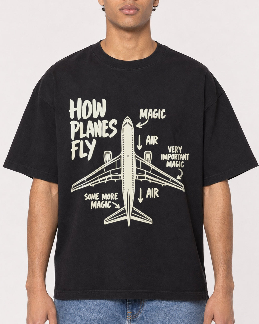Mockup Boxy Heavyweight Tee Black male close-up 10