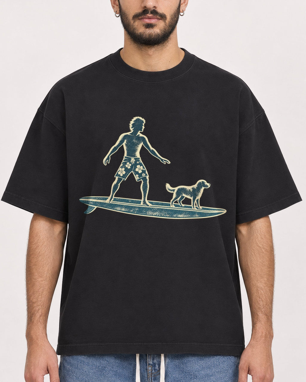 Mockup Boxy Heavyweight Tee Black male close-up 07