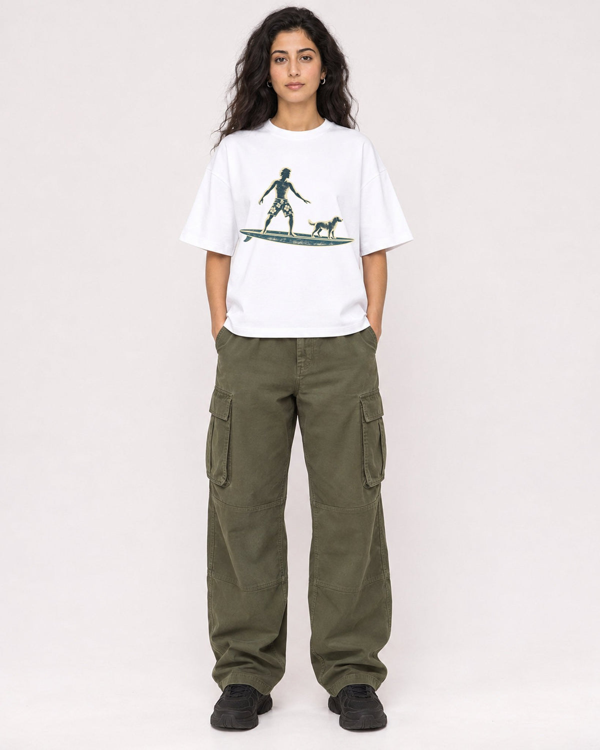 Mockup Boxy Heavyweight Tee White female full-body 07