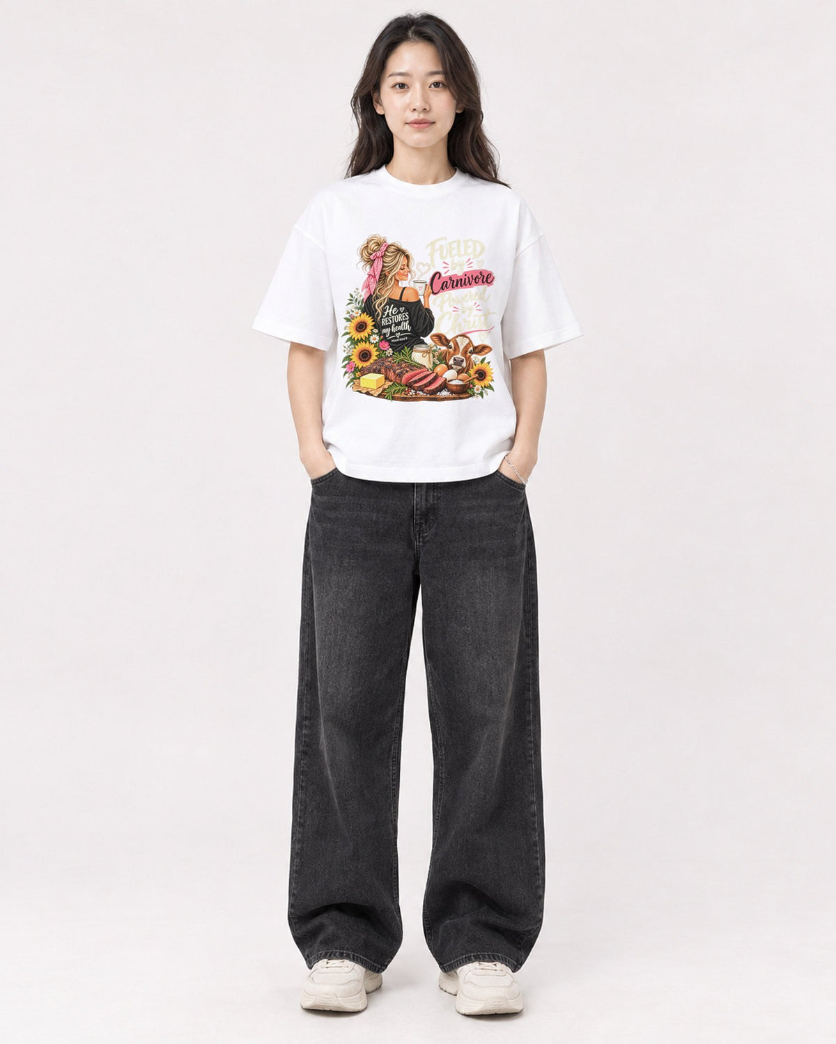Mockup Boxy Heavyweight Tee White female full-body 03