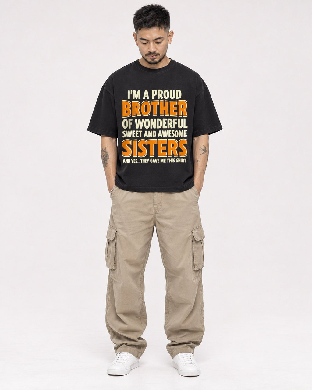 Mockup Boxy Heavyweight Tee Black male full-body 12