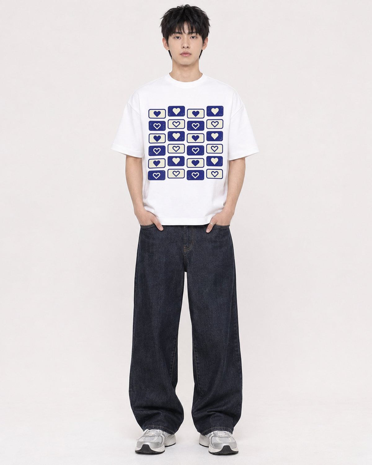 Mockup Boxy Heavyweight Tee White male full-body 01