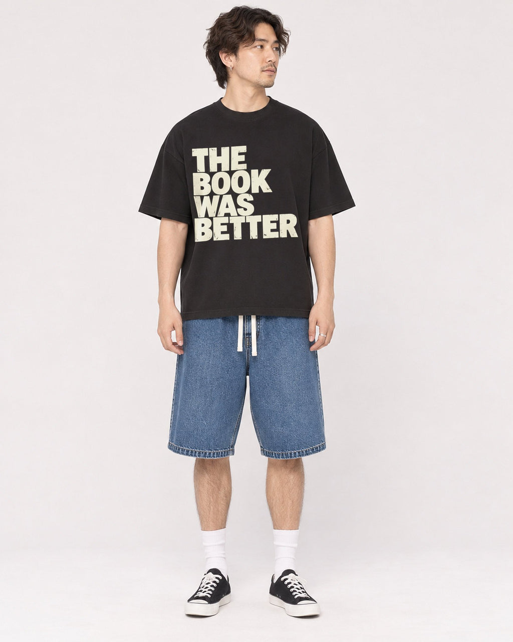 Mockup Boxy Heavyweight Tee Black male full-body 03