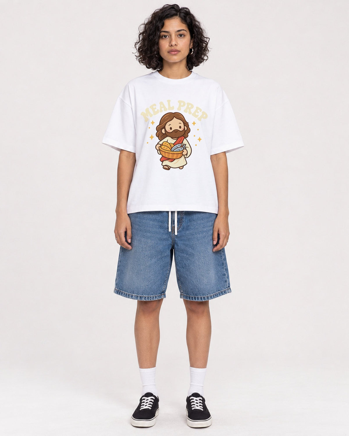 Mockup Boxy Heavyweight Tee White female full-body 26