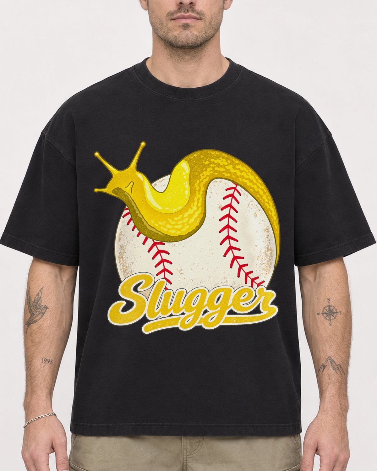 Mockup Boxy Heavyweight Tee Black male close-up 48