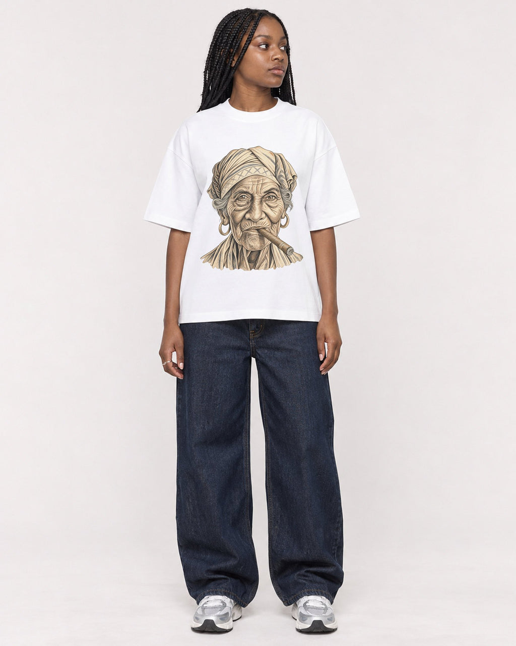 Mockup Boxy Heavyweight Tee White female full-body 04
