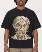 Mockup Boxy Heavyweight Tee Black male close-up 04
