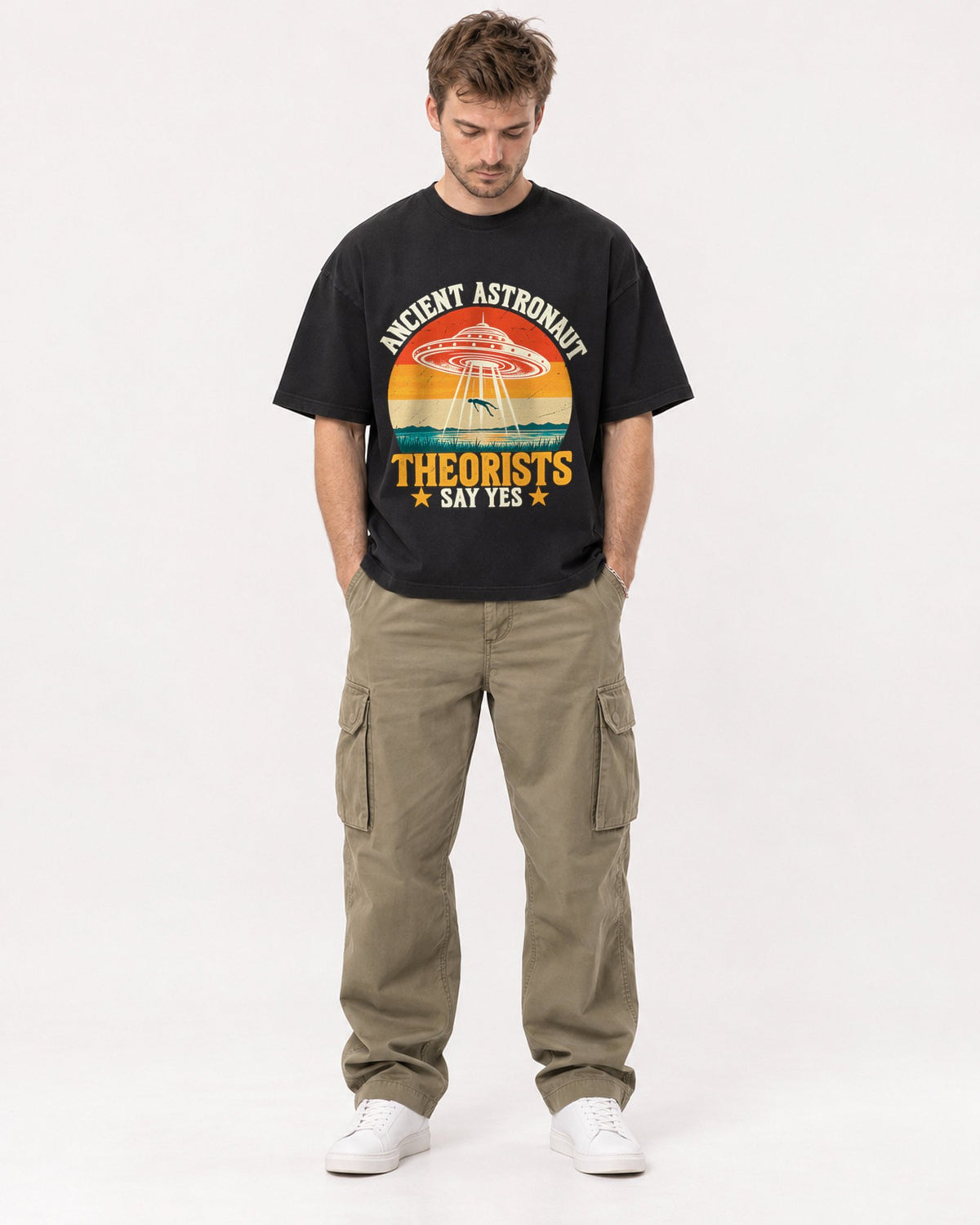 Mockup Boxy Heavyweight Tee Black male full-body 08