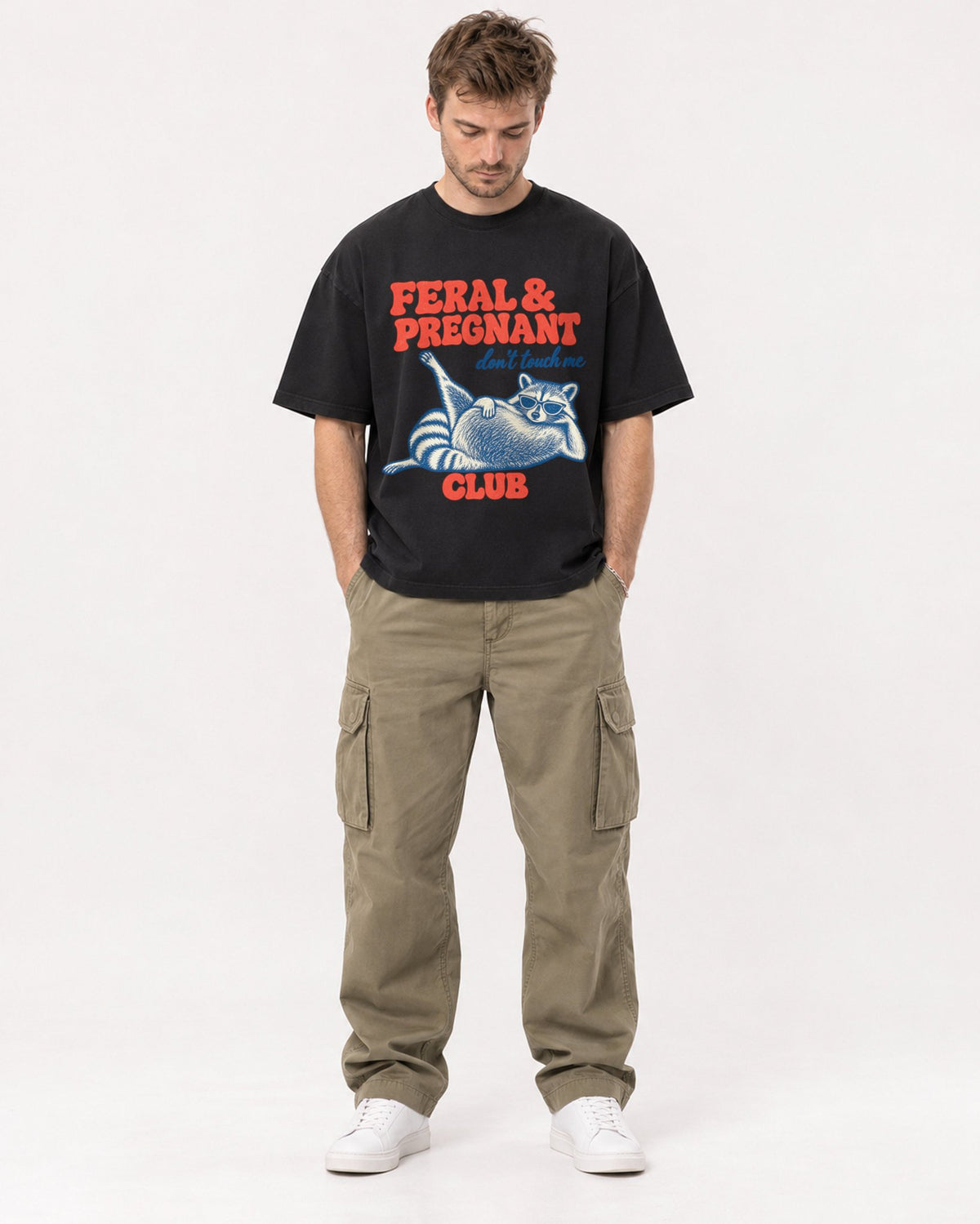 Mockup Boxy Heavyweight Tee Black male full-body 08
