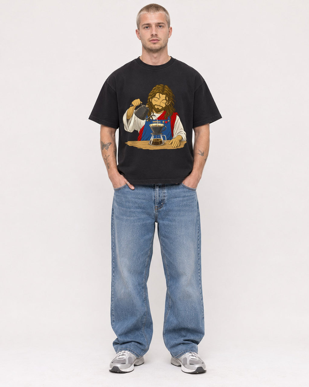 Mockup Boxy Heavyweight Tee Black male full-body 18