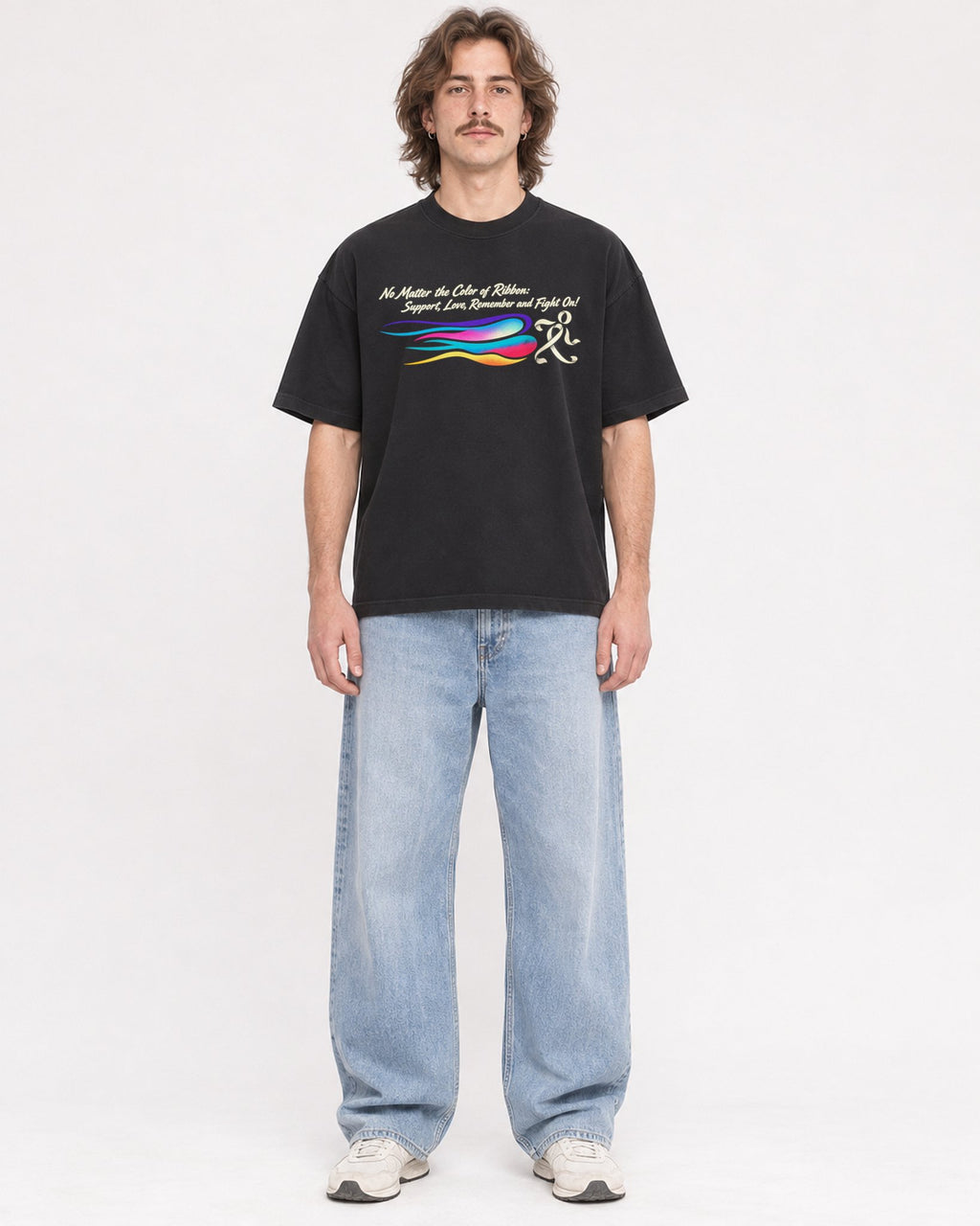 Mockup Boxy Heavyweight Tee Black male full-body 49
