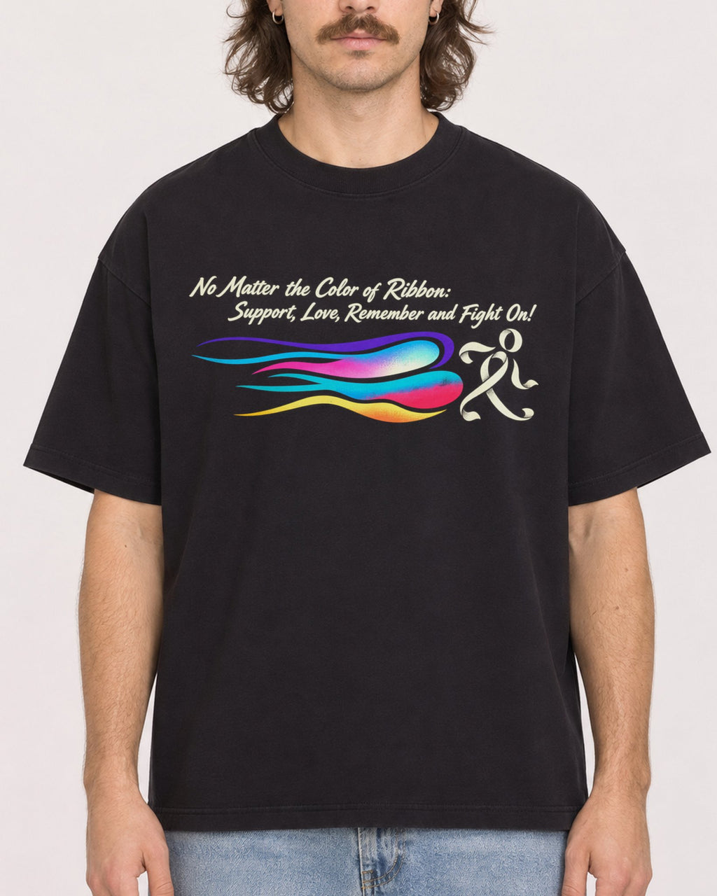 Mockup Boxy Heavyweight Tee Black male close-up 49