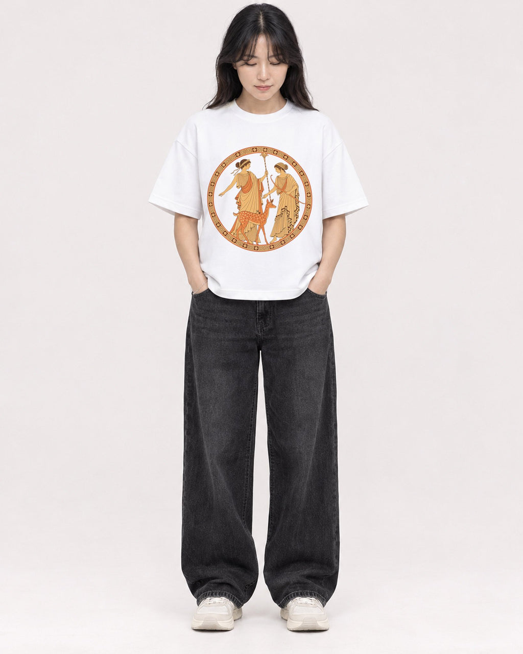 Mockup Boxy Heavyweight Tee White female full-body 13