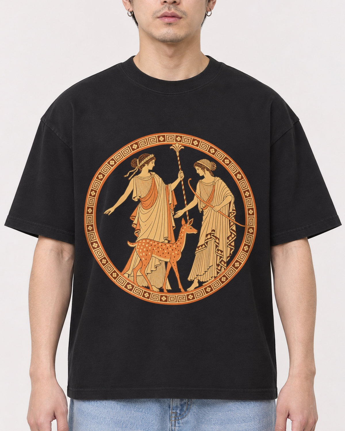 Mockup Boxy Heavyweight Tee Black male close-up 13