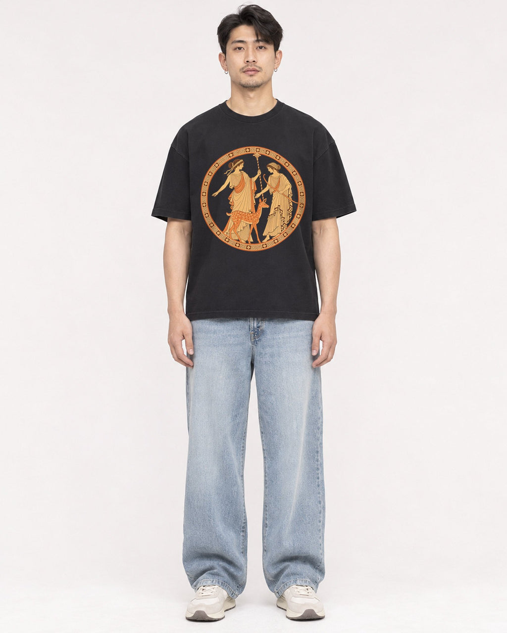 Mockup Boxy Heavyweight Tee Black male full-body 13