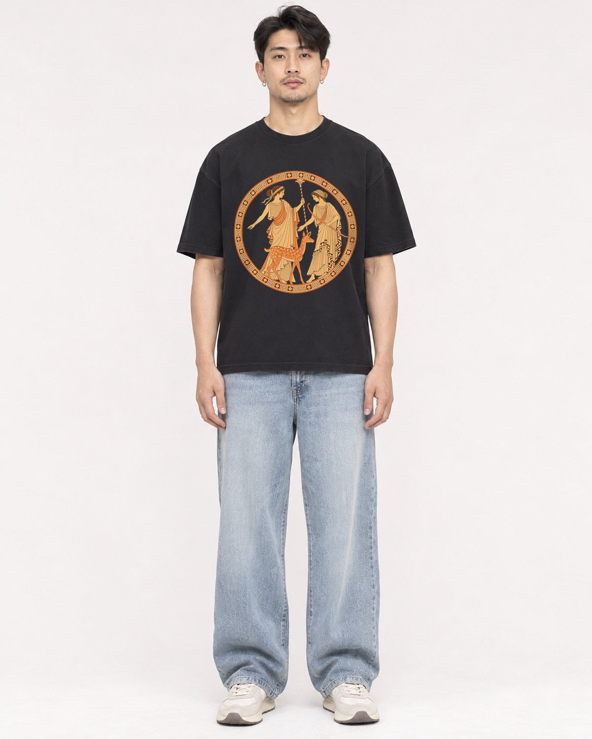 Mockup Boxy Heavyweight Tee Black male full-body 13