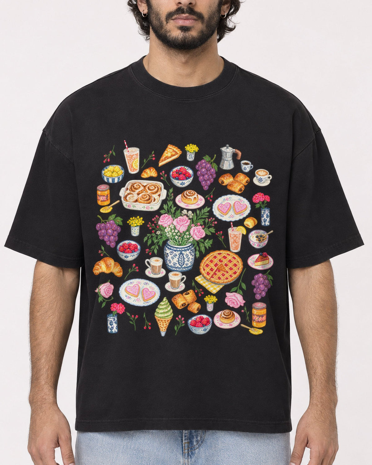 Mockup Boxy Heavyweight Tee Black male close-up 17