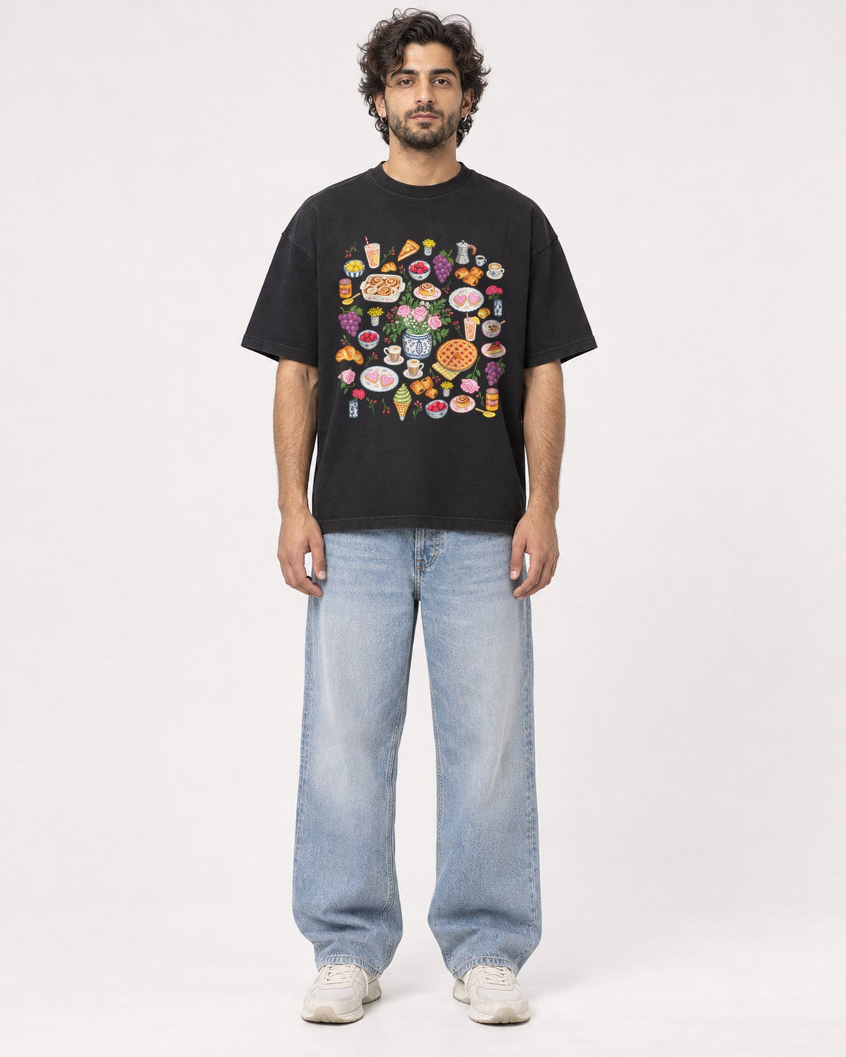 Mockup Boxy Heavyweight Tee Black male full-body 17